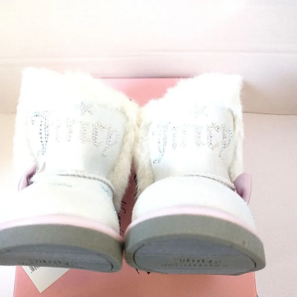New! JUICY COUTURE Little Girls Glitter Rhinestone Logo Faux Fur Boots Booties 7